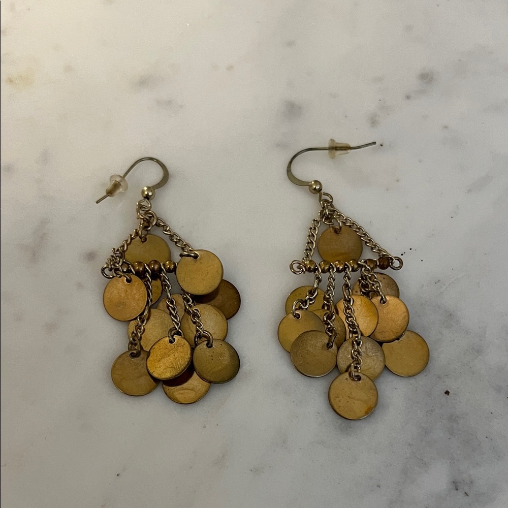 Gold Tone Disc Cluster Dangle Earrings - Women Jewelry